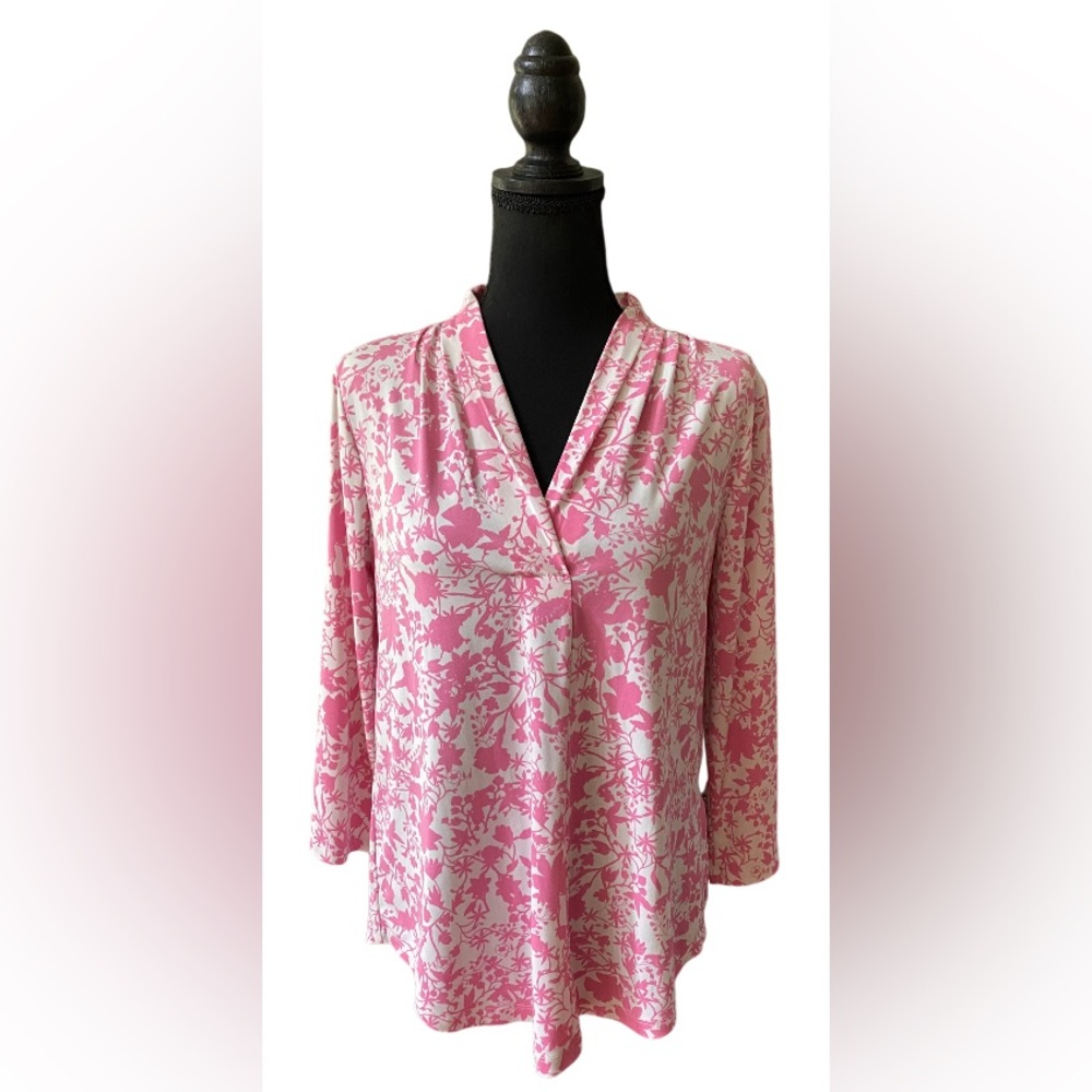 Charter Club: Pink and White Floral V Neck Blouse
